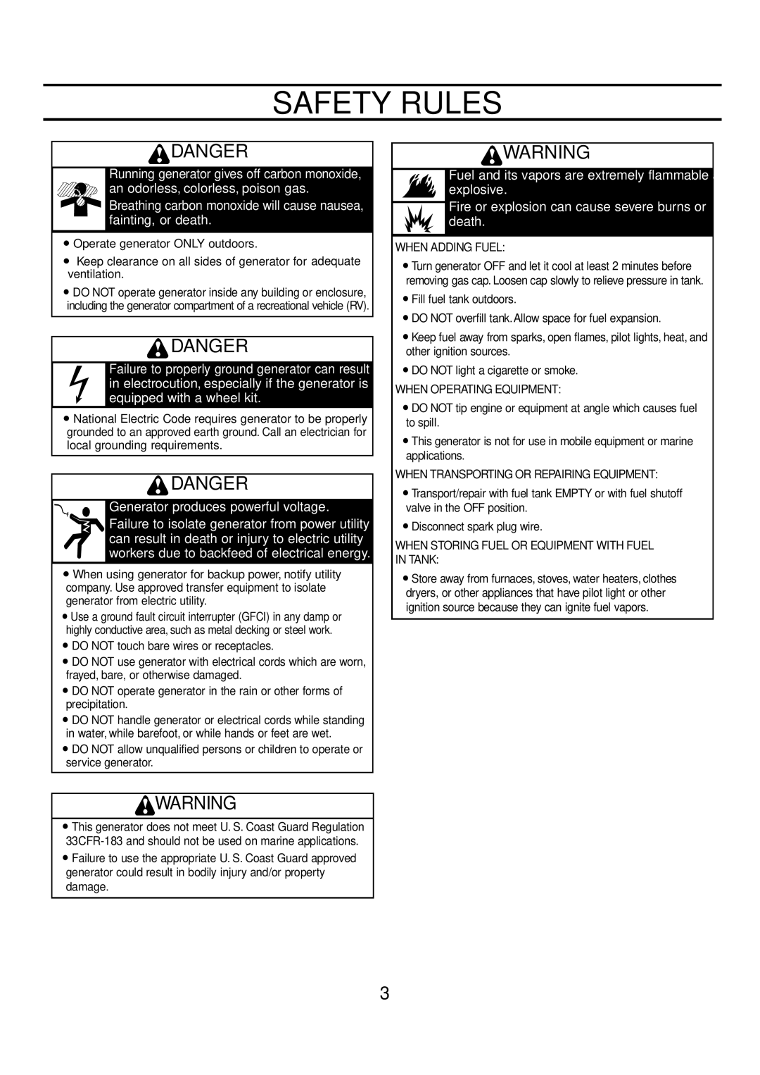 Poulan PP7600E, PP4300, PP6600E manual Safety Rules, When Adding Fuel 