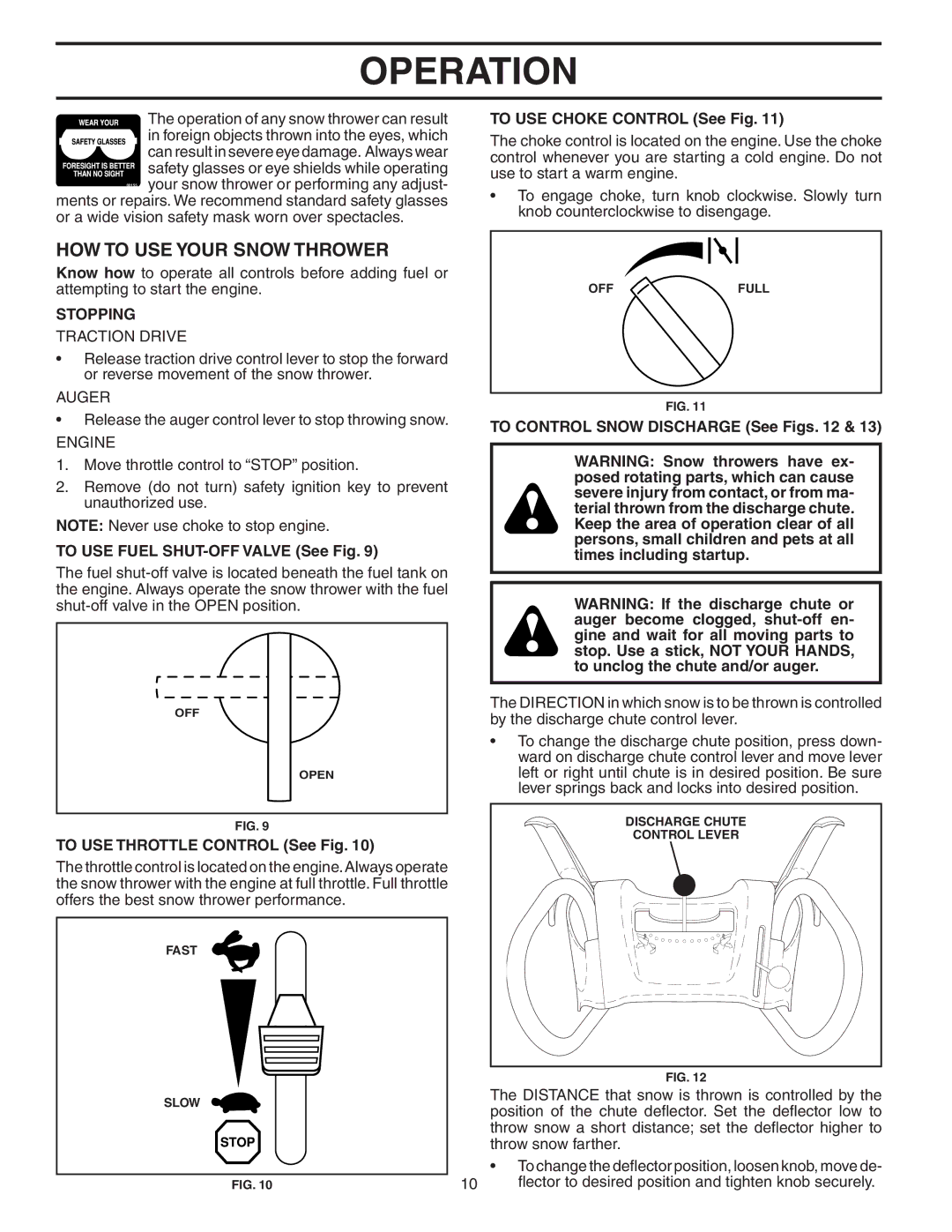 Poulan PP8527ESA owner manual HOW to USE Your Snow Thrower, Stopping 