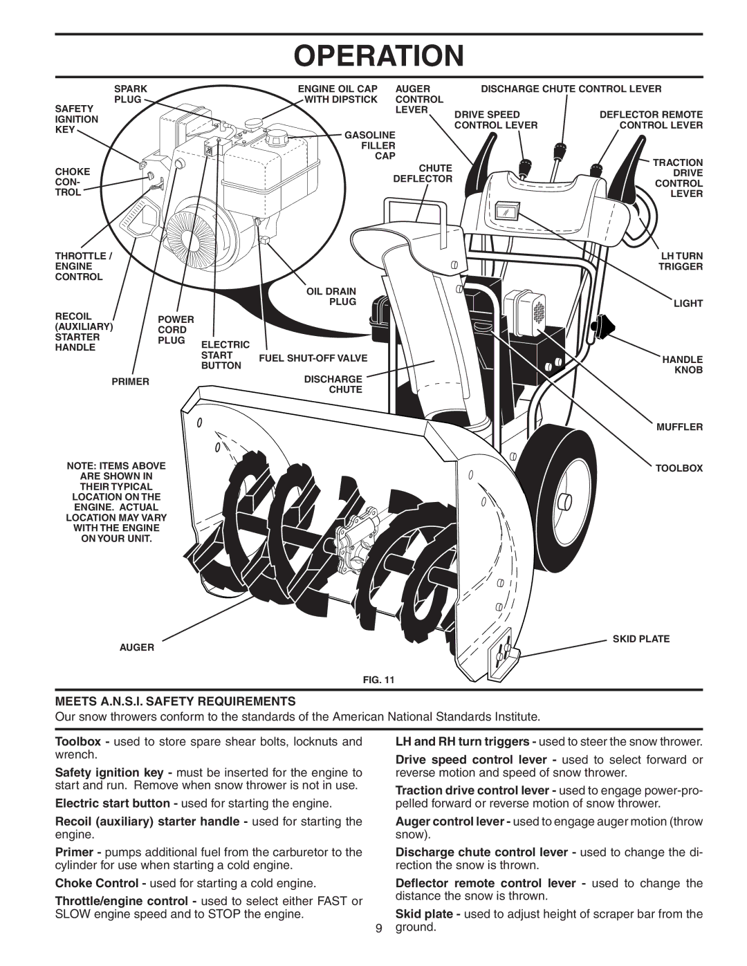 Poulan PP927ESA Meets A.N.S.I. Safety Requirements, Recoil auxiliary starter handle used for starting the engine 