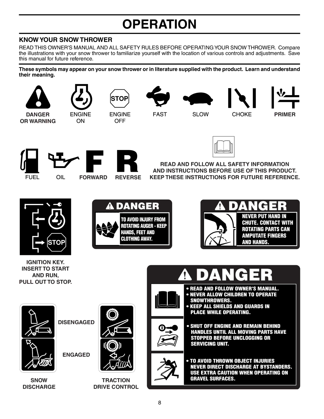 Poulan PP927ESC owner manual Operation, Know Your Snow Thrower 