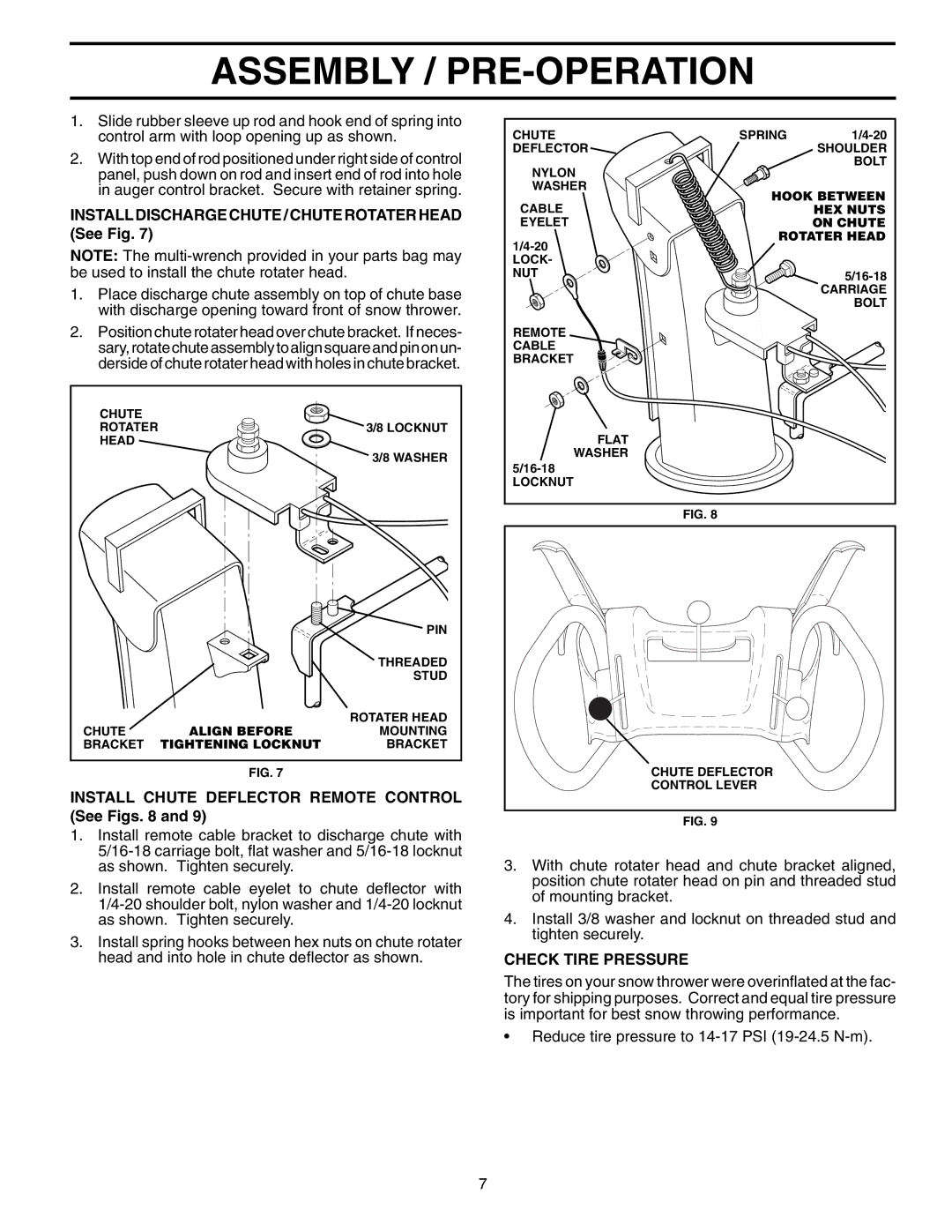 Poulan PP930ES Install Discharge Chute / Chute Rotater Head See Fig, Install Chute Deflector Remote Control See Figs 