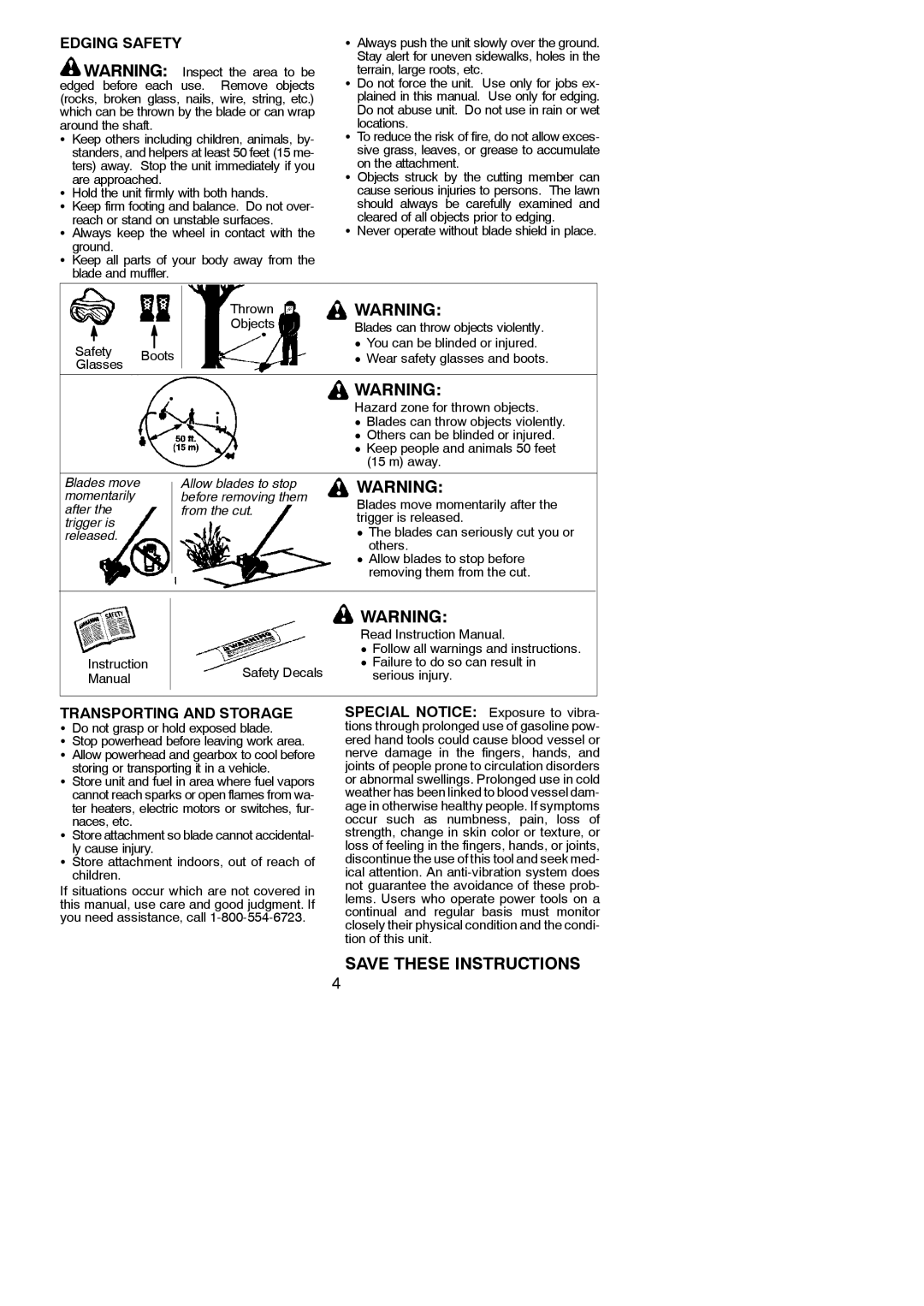 Poulan PPB1000E instruction manual Edging Safety, Transporting and Storage 