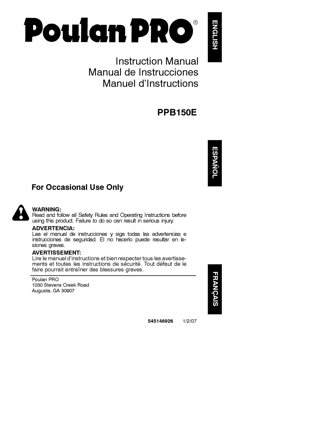 Poulan PPB150E instruction manual 