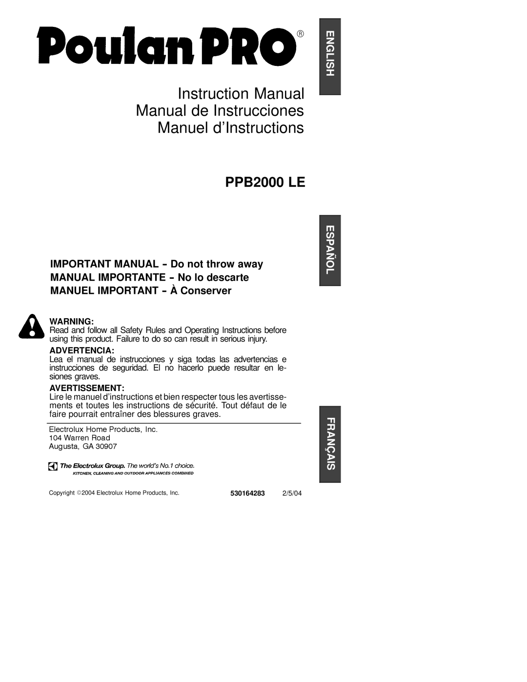 Poulan PPB200 LE instruction manual Manual de Instrucciones Manuel d’Instructions 