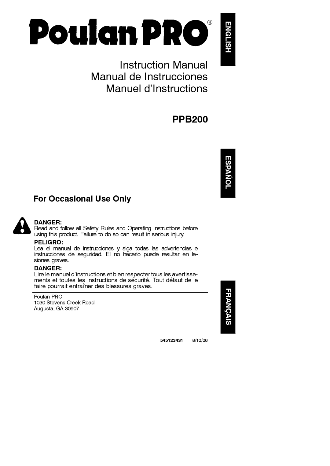 Poulan PPB200 instruction manual 