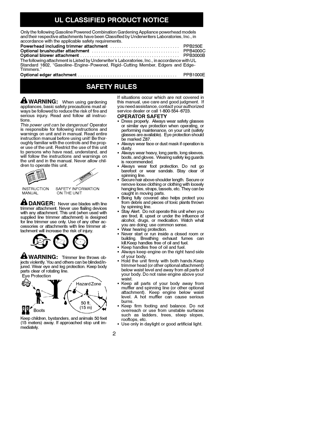 Poulan PPB250E instruction manual UL Classified Product Notice, Safety Rules, Operator Safety 