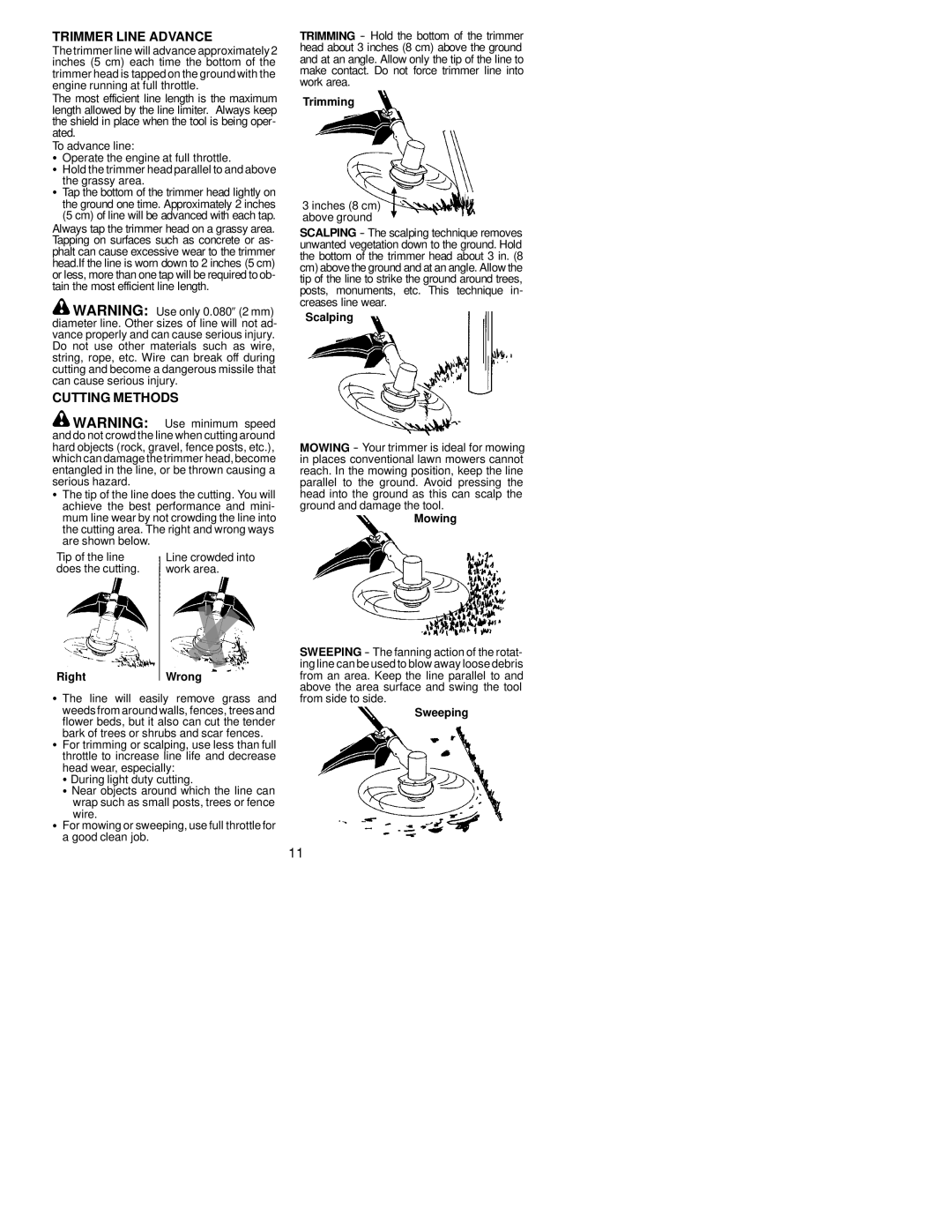 Poulan PPB300 instruction manual Trimmer Line Advance, Cutting Methods 