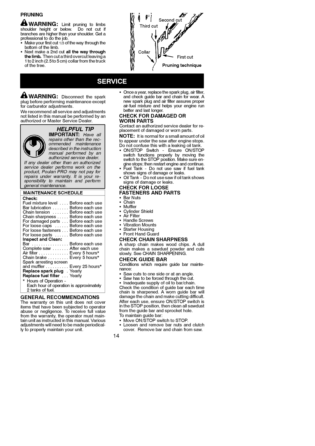 Poulan PPB3416AV, PPB3416, PPB4218 instruction manual Service 