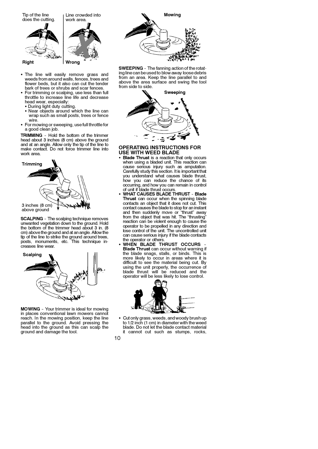 Poulan PPB350, 545117592 Operating Instructions for USE with Weed Blade, Tip of the line, Does the cutting Work area 