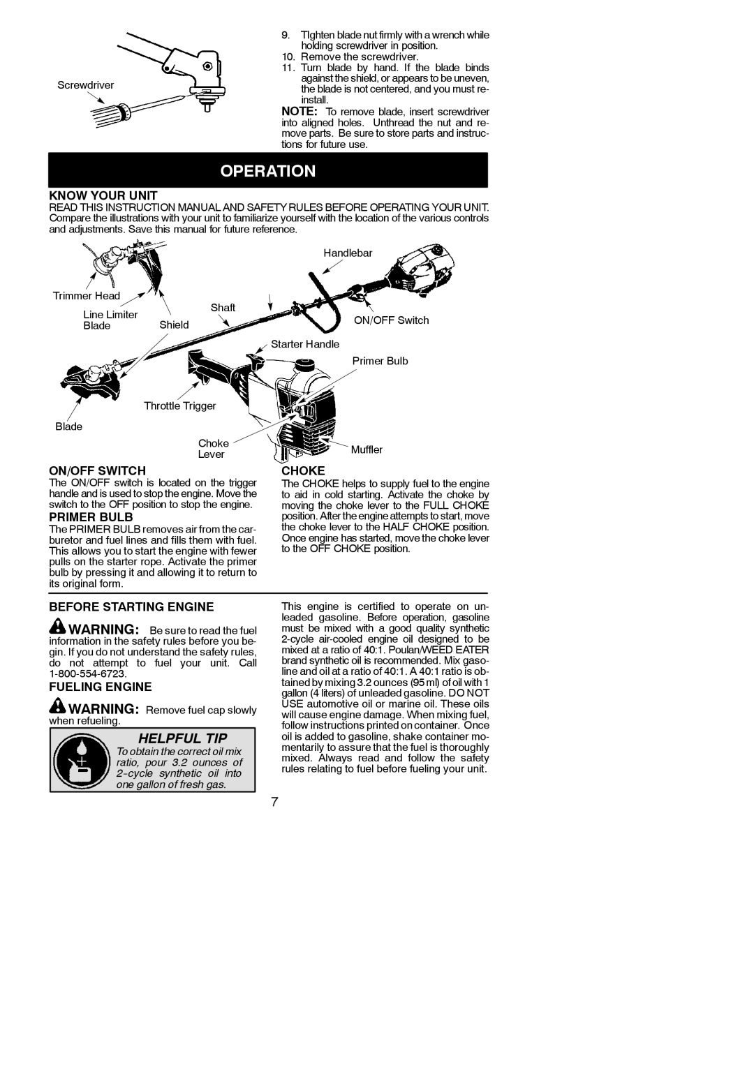 Poulan 545117592, PPB350 instruction manual Operation 