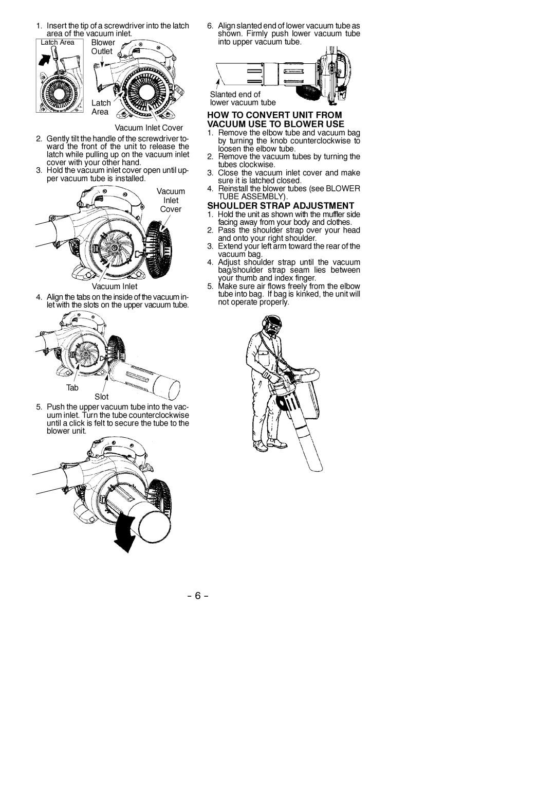 Poulan PPB430VS, 545146905 instruction manual HOW to Convert Unit from Vacuum USE to Blower USE, Shoulder Strap Adjustment 