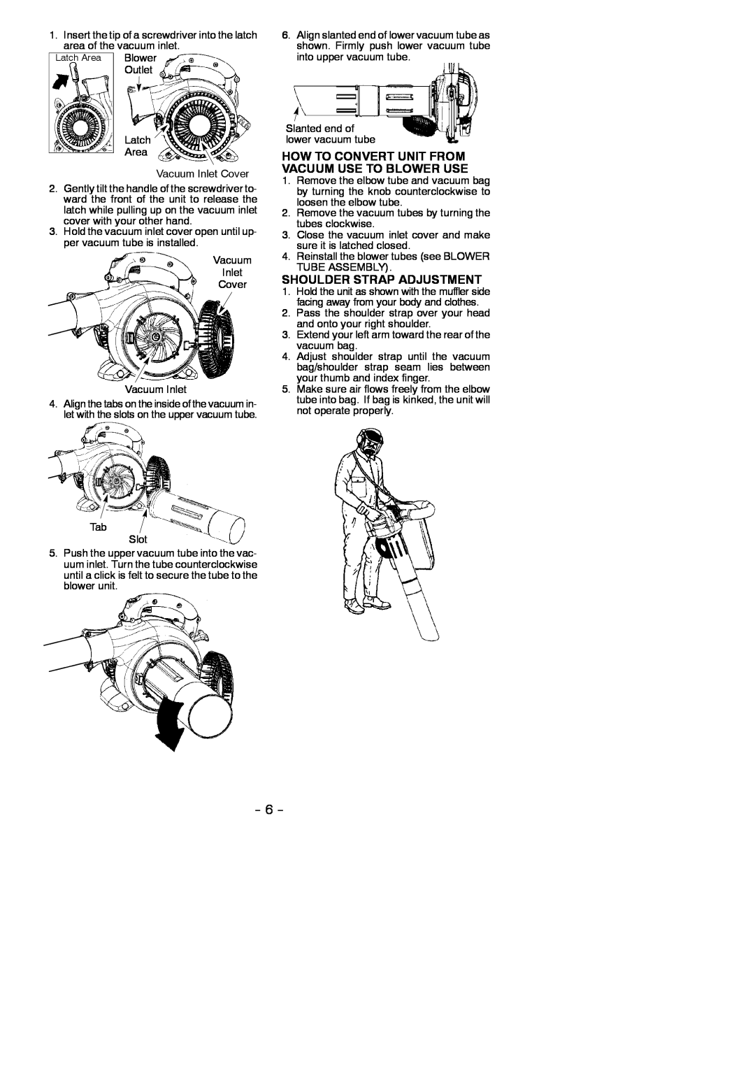 Poulan PPB430VS, 545146905 instruction manual How To Convert Unit From Vacuum Use To Blower Use, Shoulder Strap Adjustment 