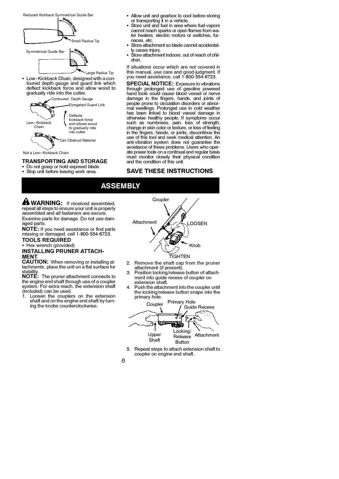 Poulan PPB5500P, 952711671, 115261126 Assembly, Transporting and Storage, Tools Required, Installing Pruner ATTACH- Ment 