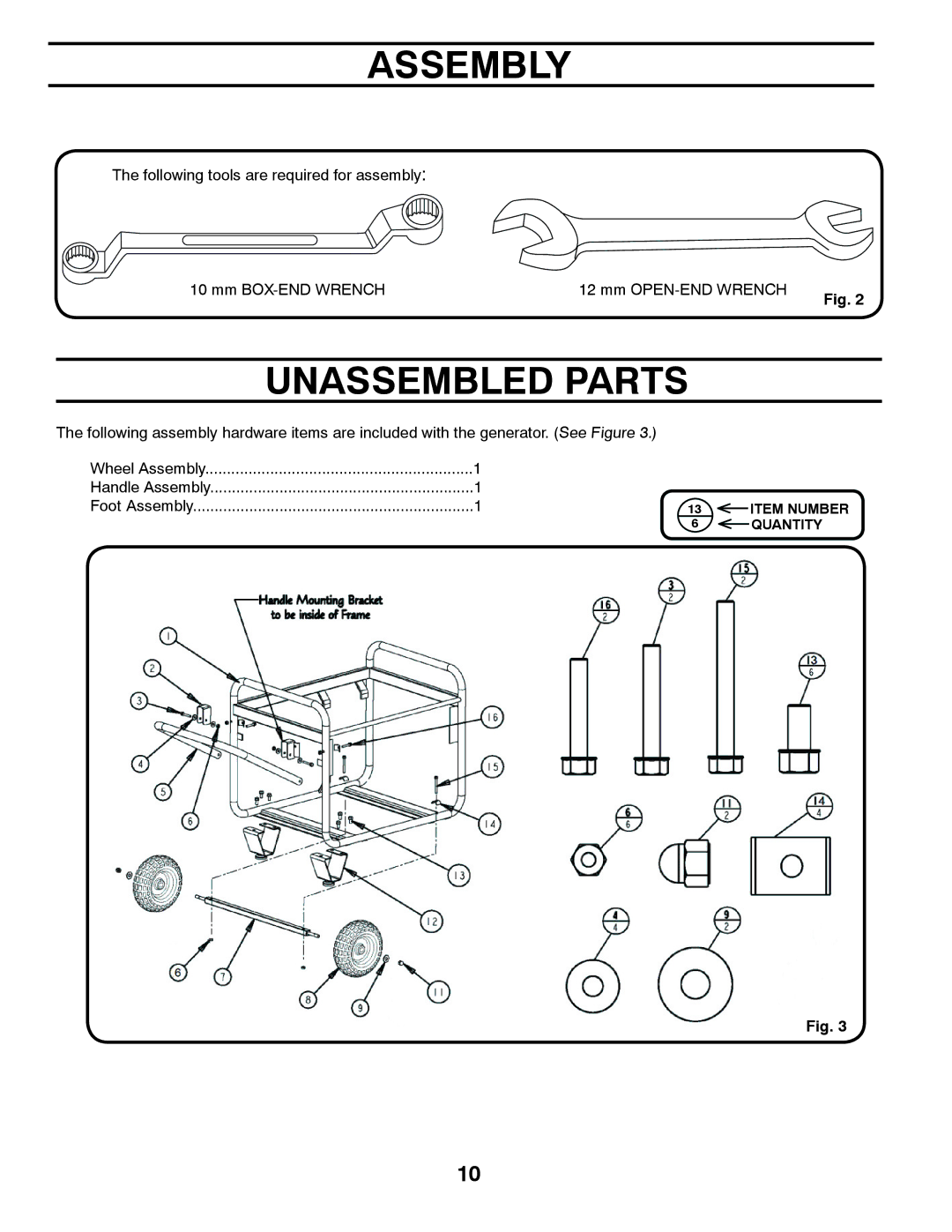 Poulan PPG 6000 owner manual Assembly, Unassembled Parts 