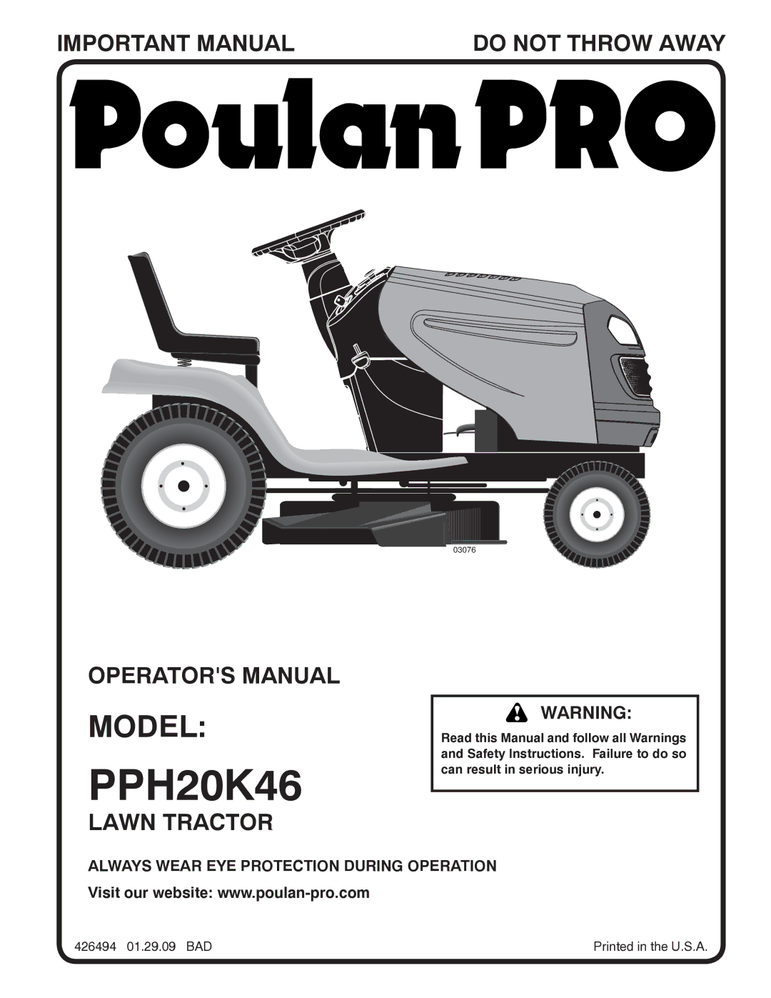 Poulan PPH20K46 manual Model 