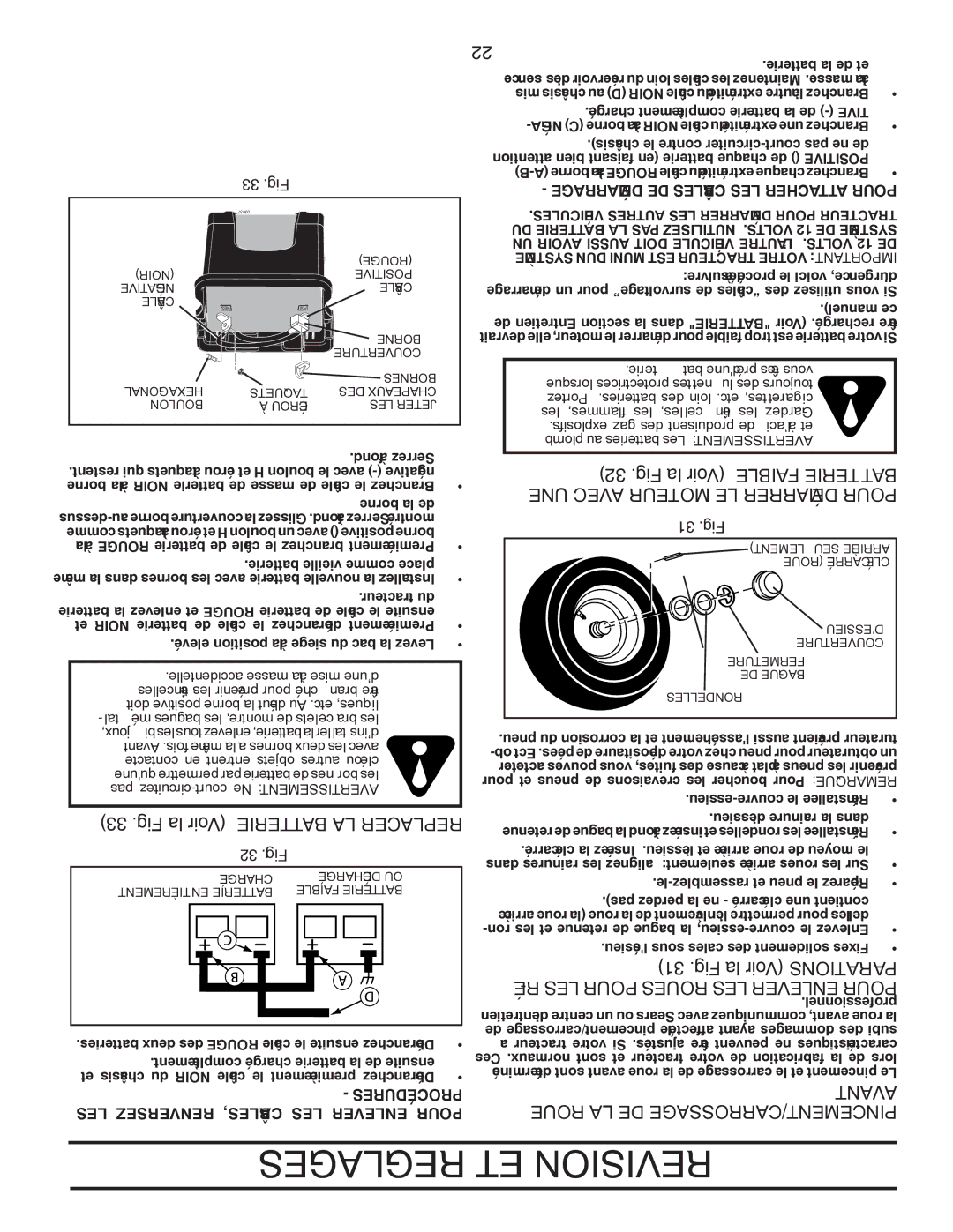 Poulan PPH20K46 manual Fig la Voir Batterie LA Replacer, Fig la Voir Tionsrapa, Avant, RÉ LES Pour Roues LES Enlever Pour 