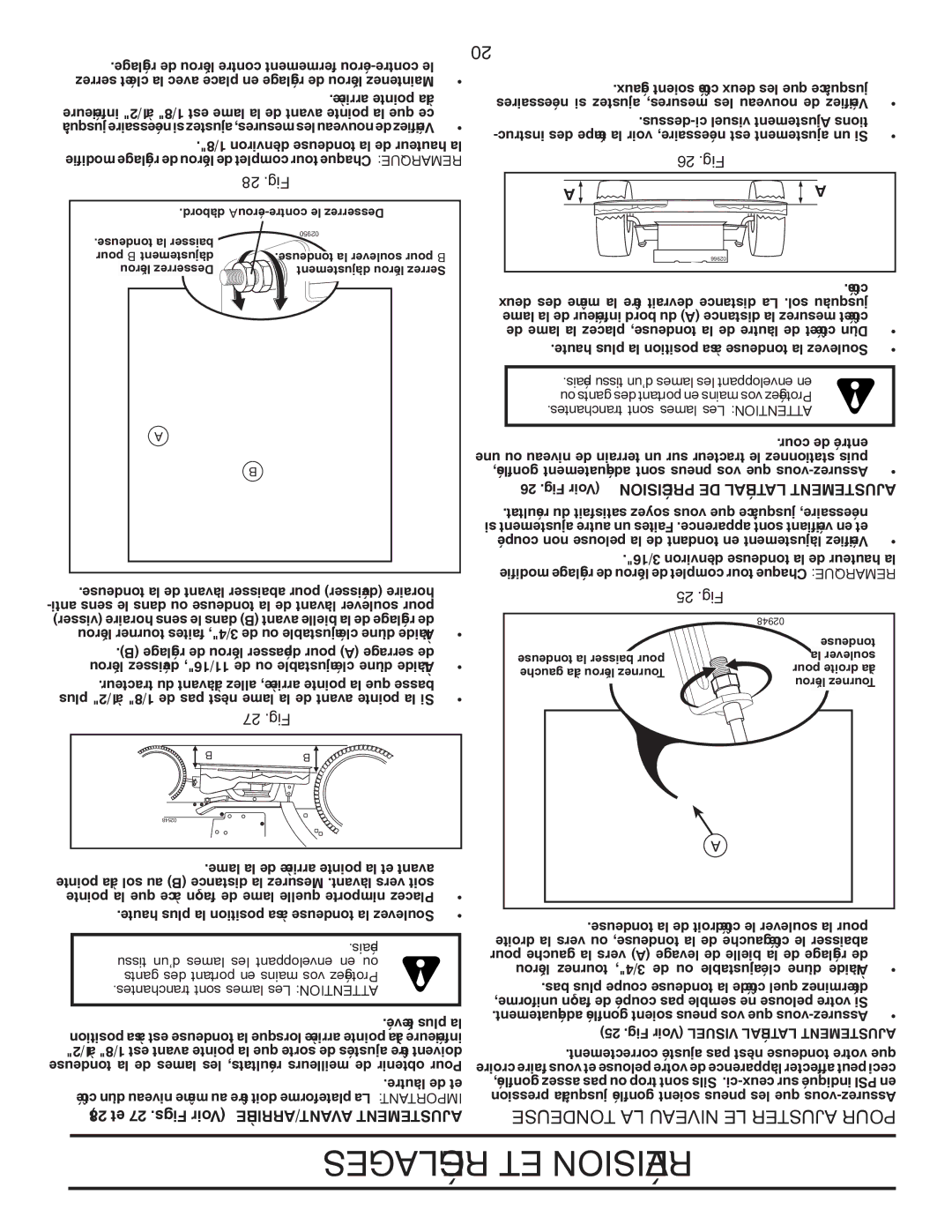 Poulan PPH20K46 manual Tondeuse LA Niveau LE Ajuster Pour, 28 .Fig, 27 .Fig, 26 .Fig, 25 .Fig 