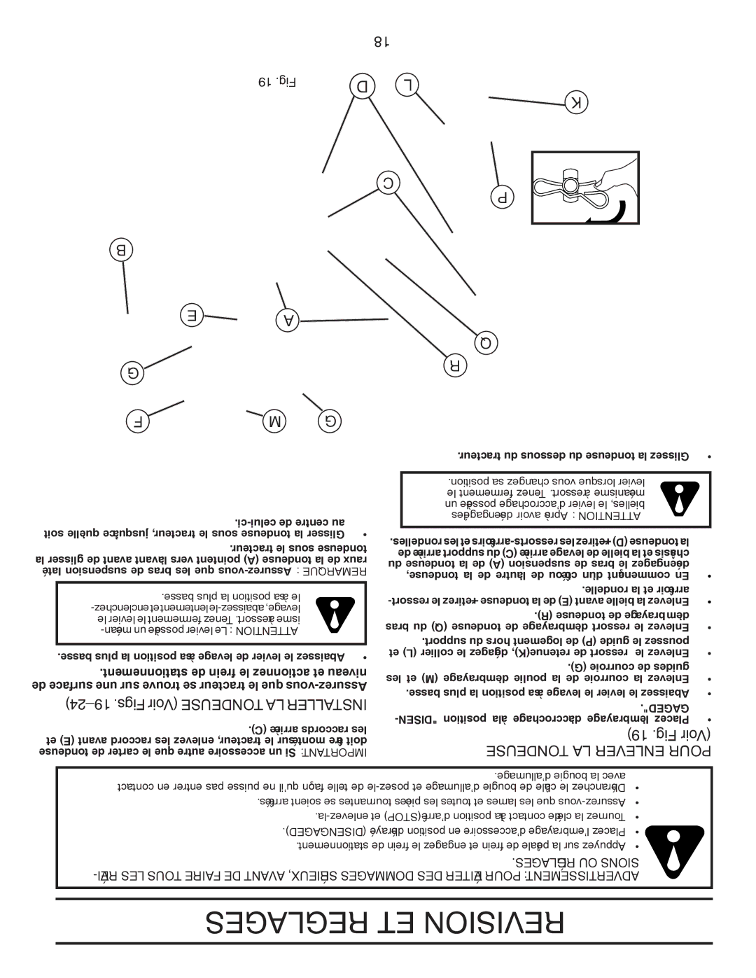 Poulan PPH20K46 manual Fig Voir, Tondeuse LA Enlever Pour, 19 .Fig, Réglages OU Sions, Gaged 