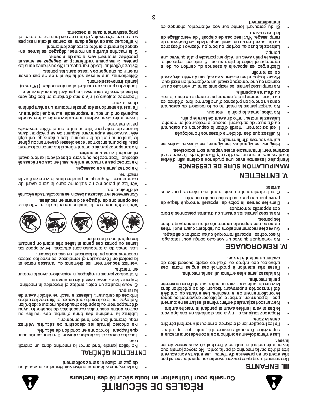 Poulan PPH20K46 manual Sécurité De Règles, Remorquage, Enfants, Général Entretien, tracteurs des sécurité toute 