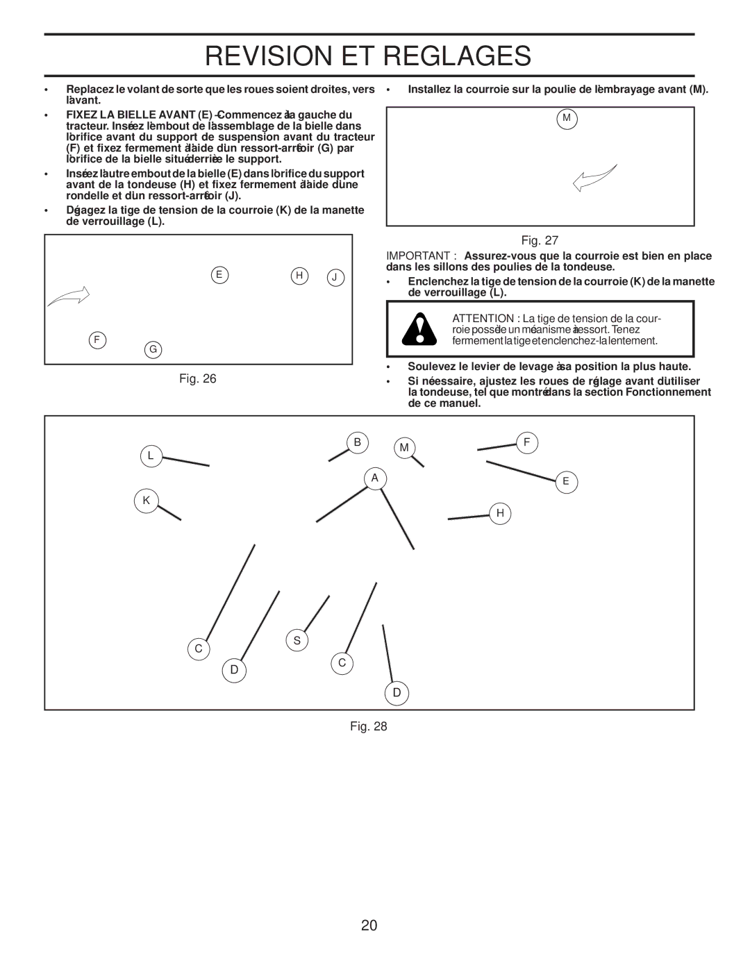 Poulan PPH23B48 manual 28 .Fig, 27 .Fig, 26 .Fig, Place en bien est courroie la que vous-Assurez Important 
