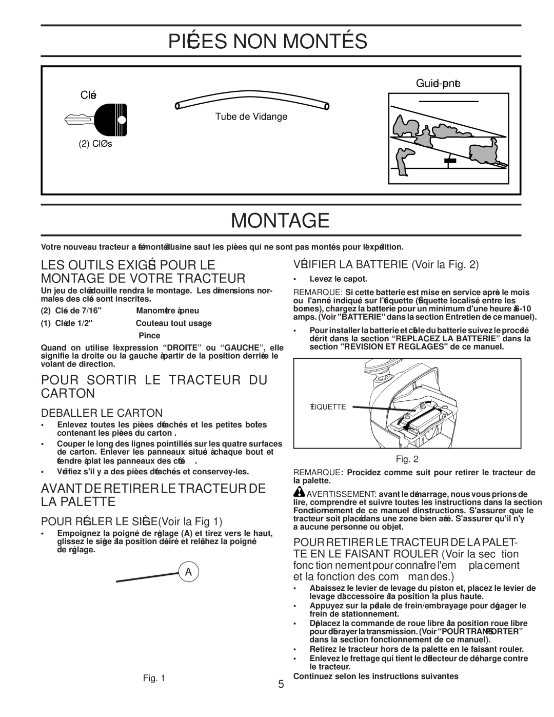 Poulan PPH23B48 manual Montées NON Piéces, DU Tracteur LE Sortir Pour 