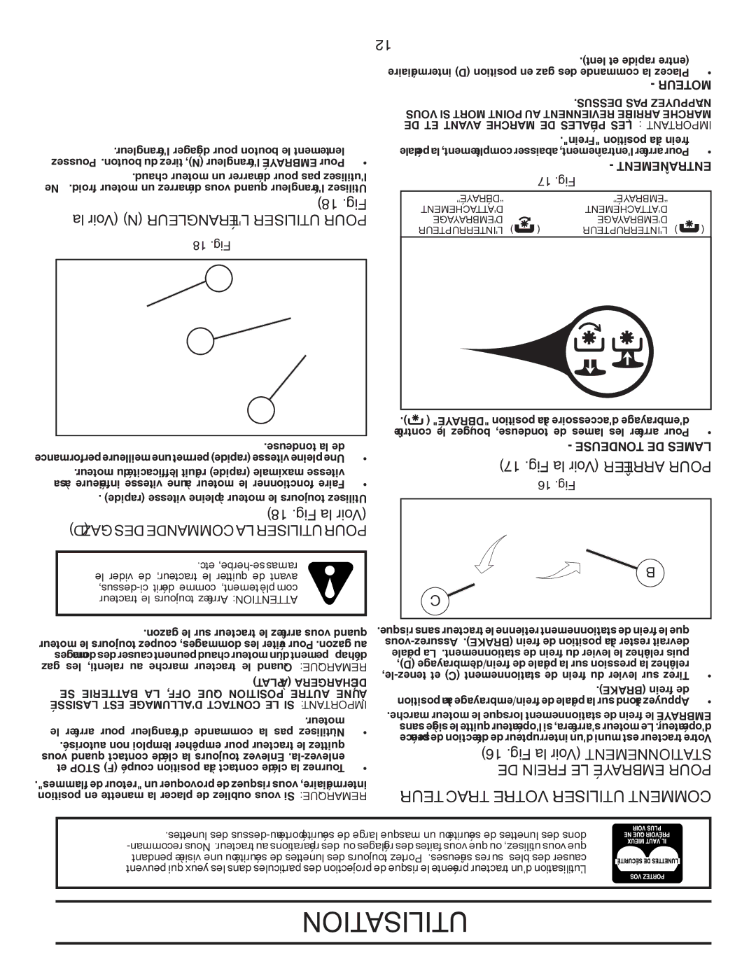 Poulan PPH25K54 18 .Fig, Fig la Voir Mentnetionsta DE Frein LE Embrayée Pour, GAZ DES Commande LA Utiliser Pour, Moteur 