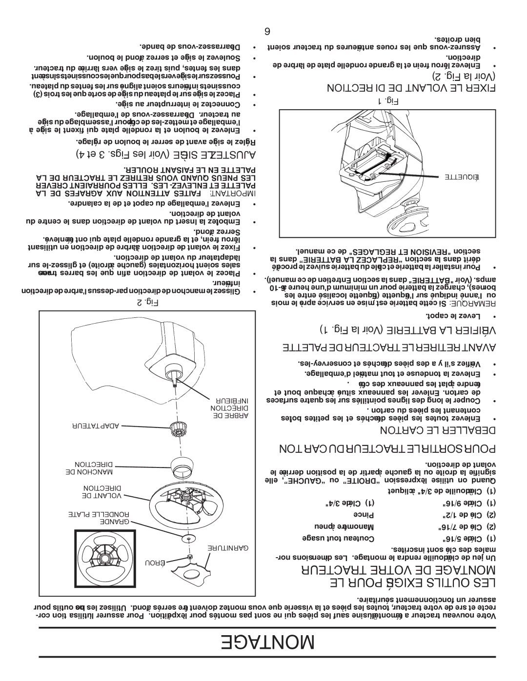 Poulan PPH25K54 manual Et 3 .Figs les Voir Siège LE Ajustez, Tionrecdi DE Volant LE Fixer, Carton LE Deballer 