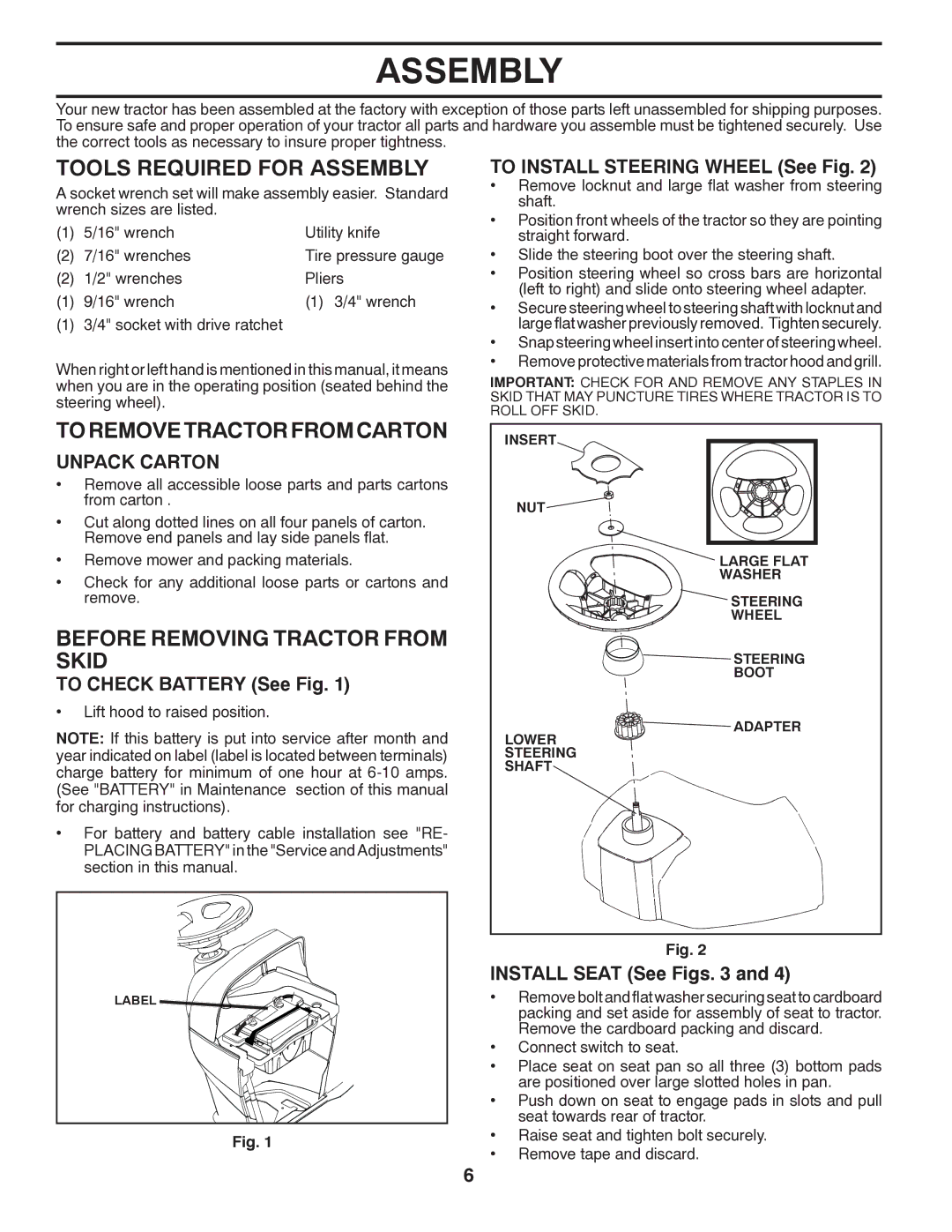 Poulan PPH25K54 manual Tools Required for Assembly, To Remove Tractor from Carton, Before Removing Tractor from Skid 