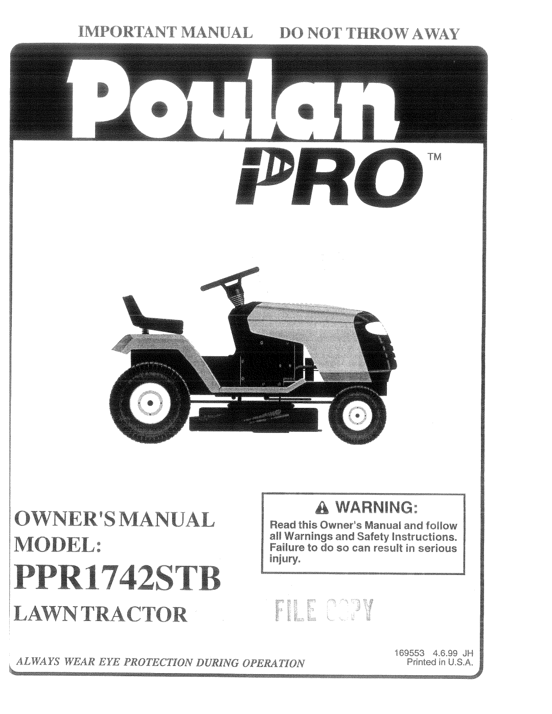 Poulan 169553, PPR1742STB manual 