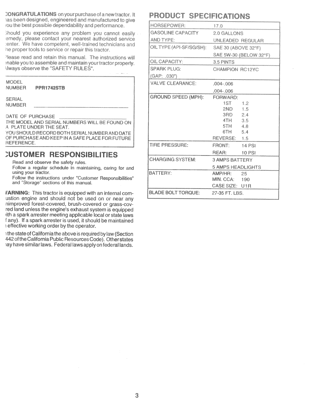 Poulan 169553, PPR1742STB manual 