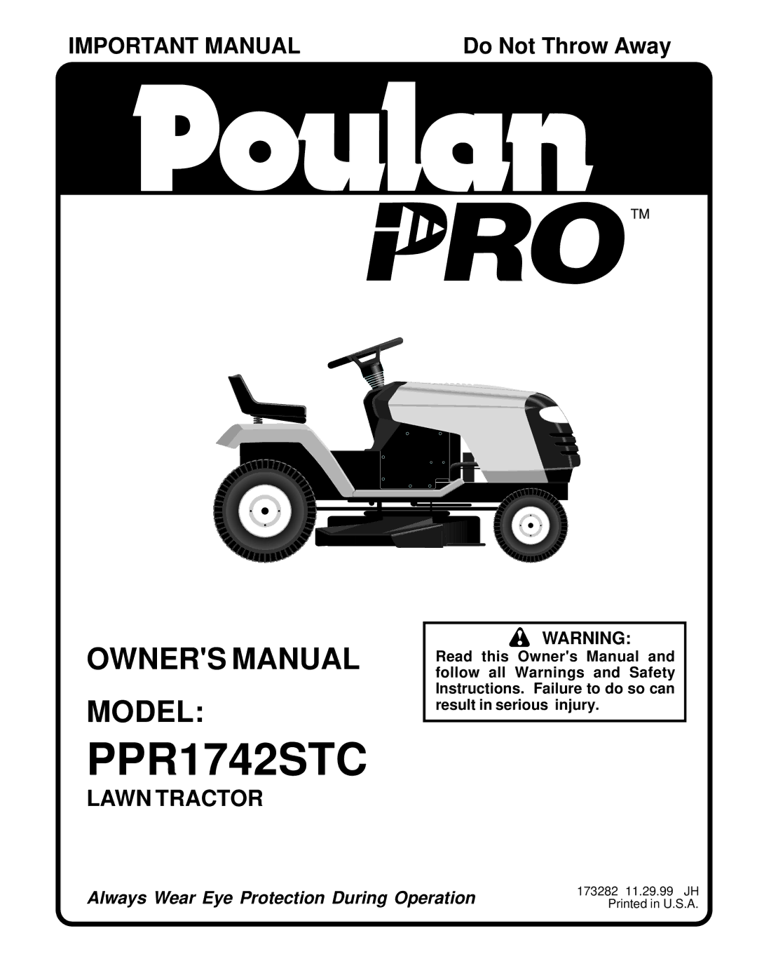 Poulan 173282 owner manual PPR1742STC 