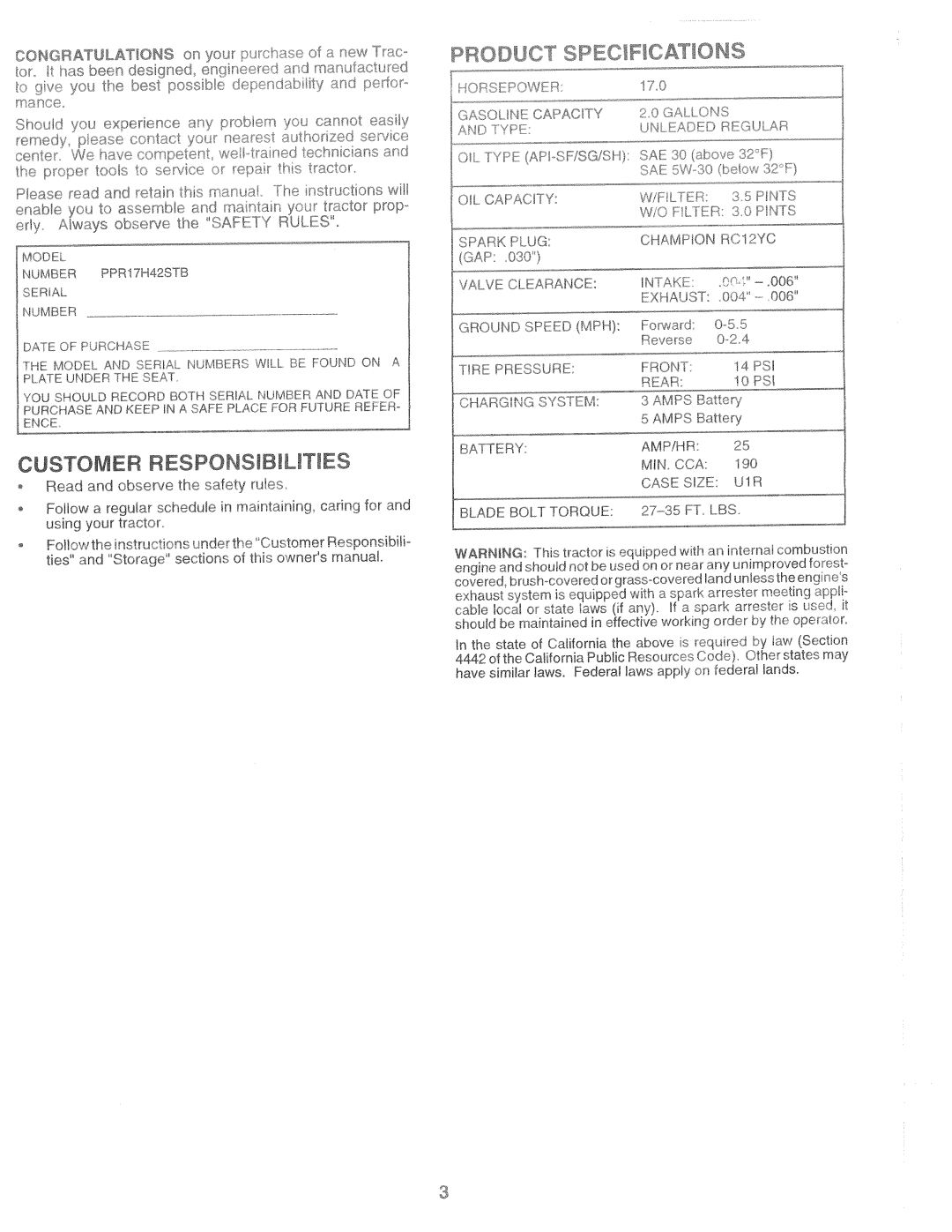 Poulan 169482, PPR17H42STB manual 