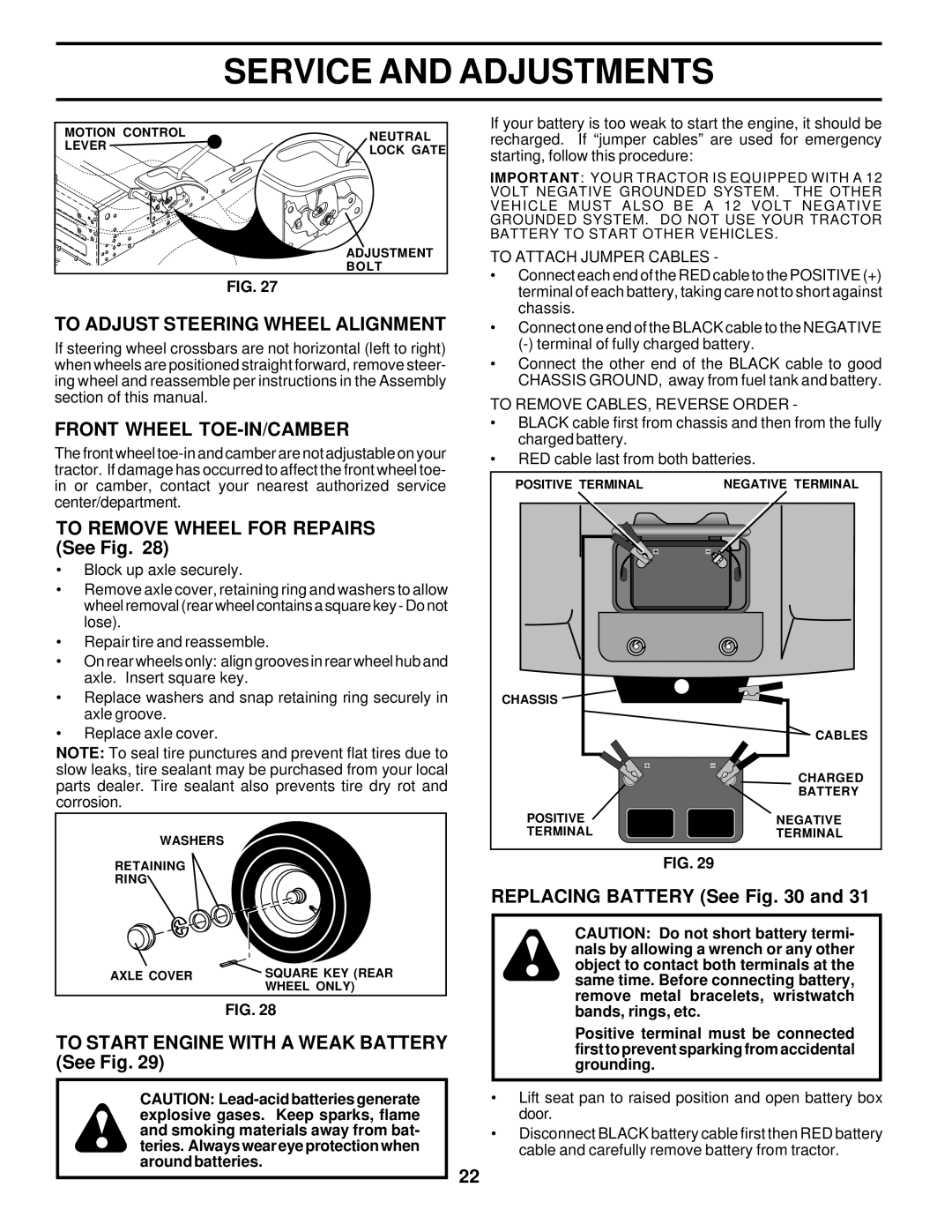 Poulan PPR17H42STC To Adjust Steering Wheel Alignment, Front Wheel TOE-IN/CAMBER, To Remove Wheel for Repairs See Fig 