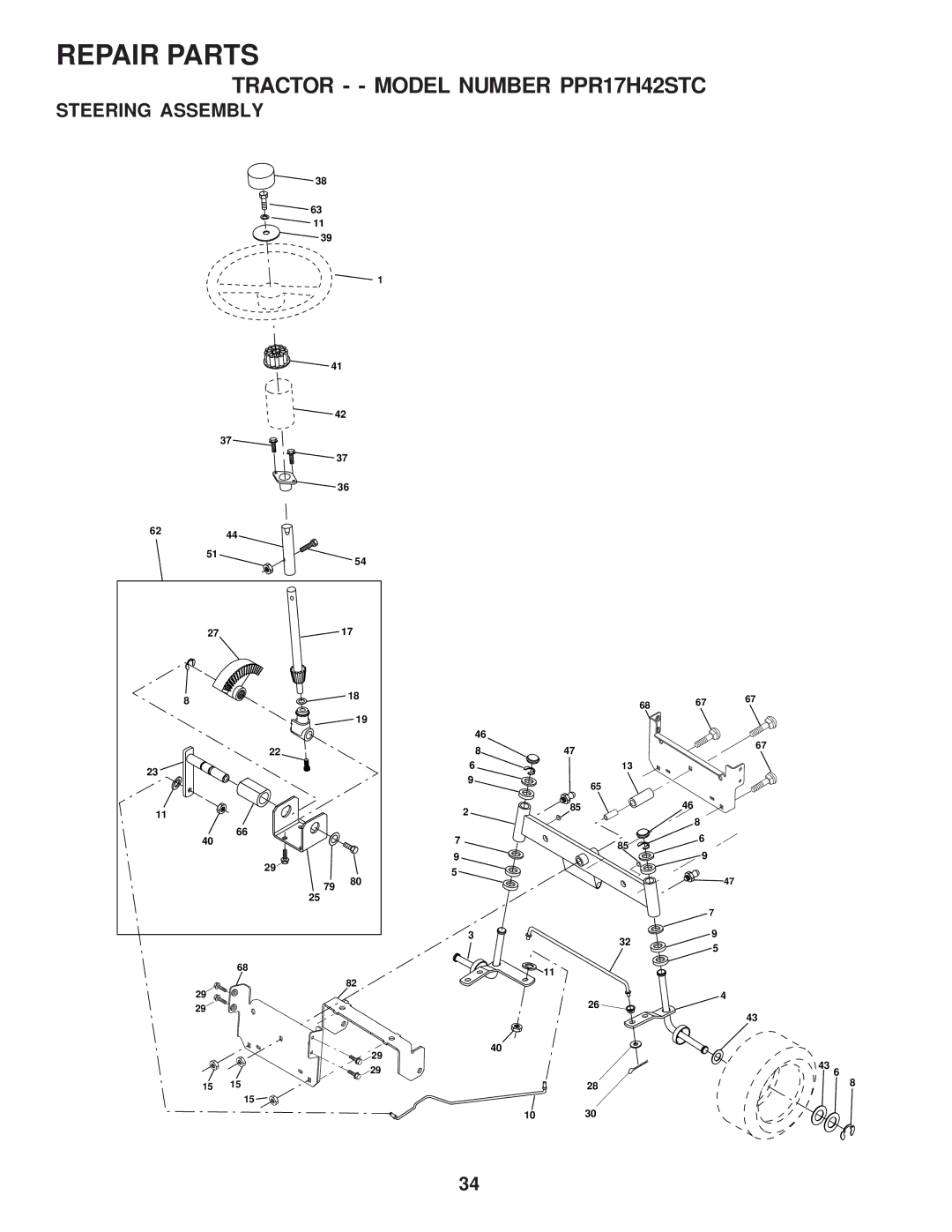 Poulan PPR17H42STC, 173284 owner manual Steering Assembly 