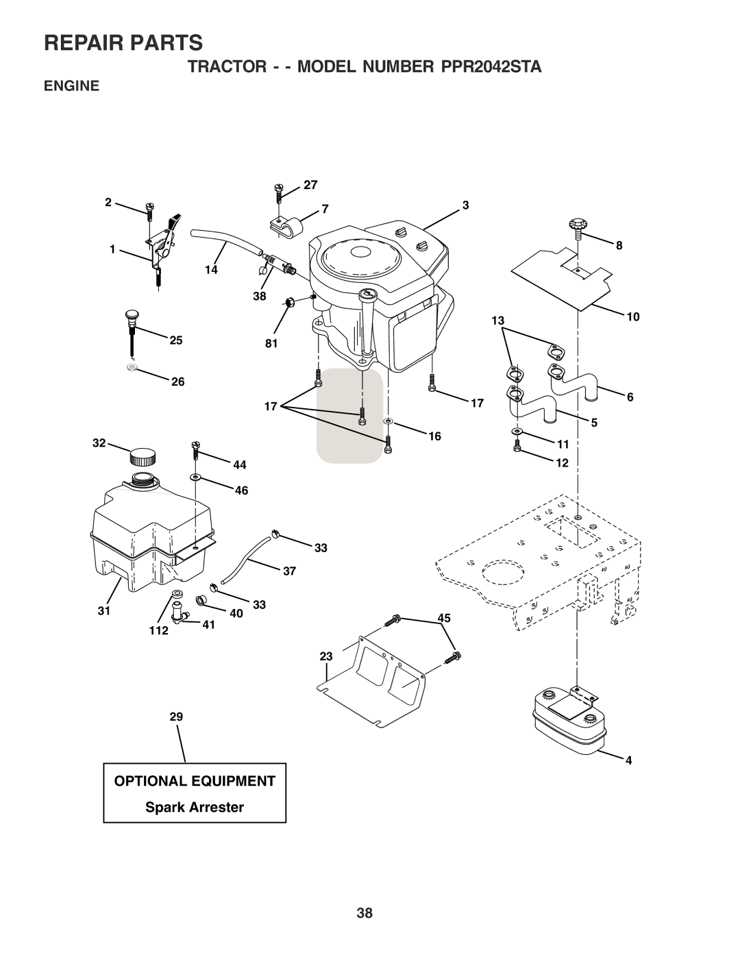 Poulan PPR2042STA owner manual Engine, Optional Equipment, Spark Arrester 