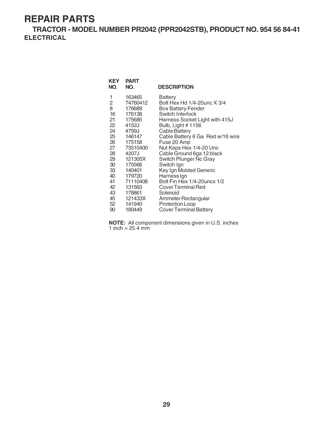 Poulan PPR2042STB owner manual KEY Part Description 