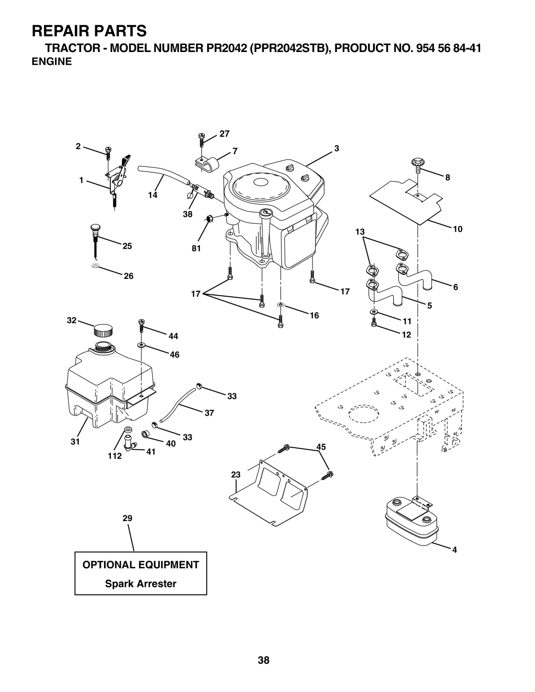 Poulan PPR2042STB owner manual Engine, Optional Equipment, Spark Arrester 