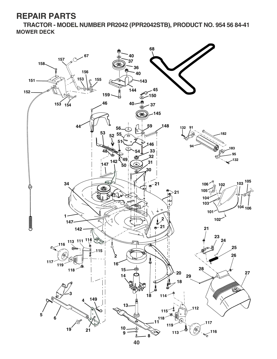 Poulan PPR2042STB owner manual Mower Deck 