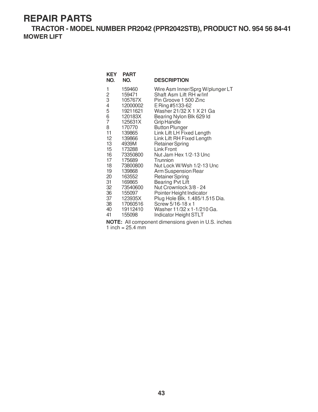 Poulan PPR2042STB owner manual Wire Asm Inner/Sprg W/plunger LT 