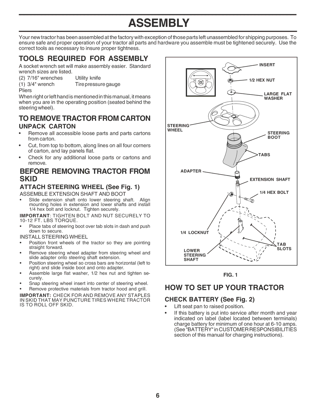 Poulan PPR2042STB Tools Required for Assembly, To Remove Tractor from Carton, Before Removing Tractor from Skid 