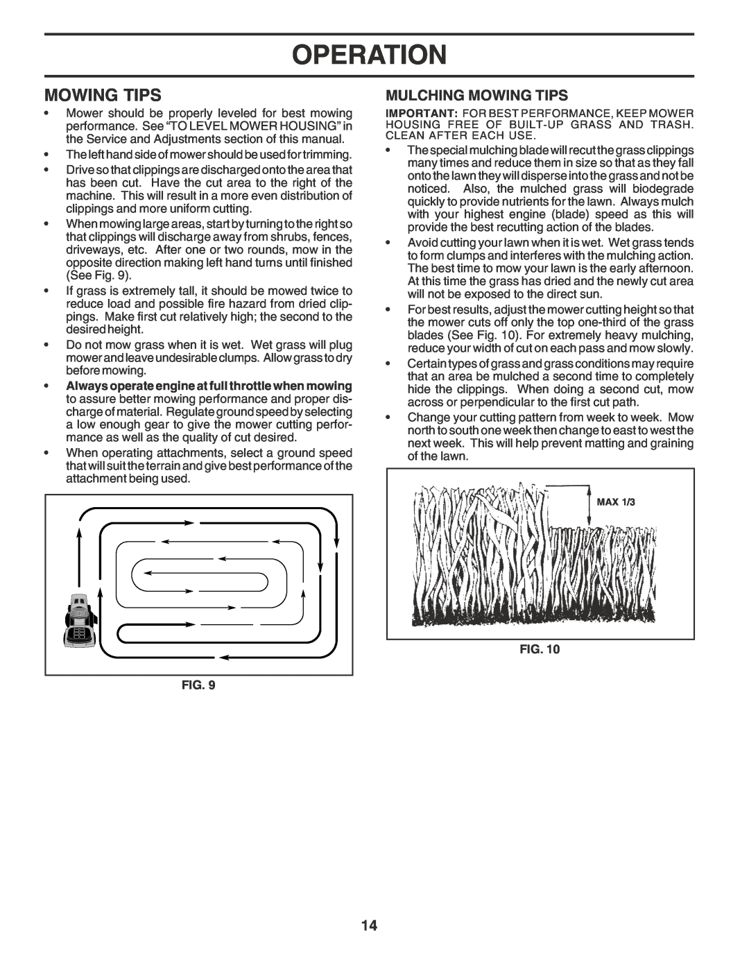Poulan PPR2042STB owner manual Mulching Mowing Tips, Operation 