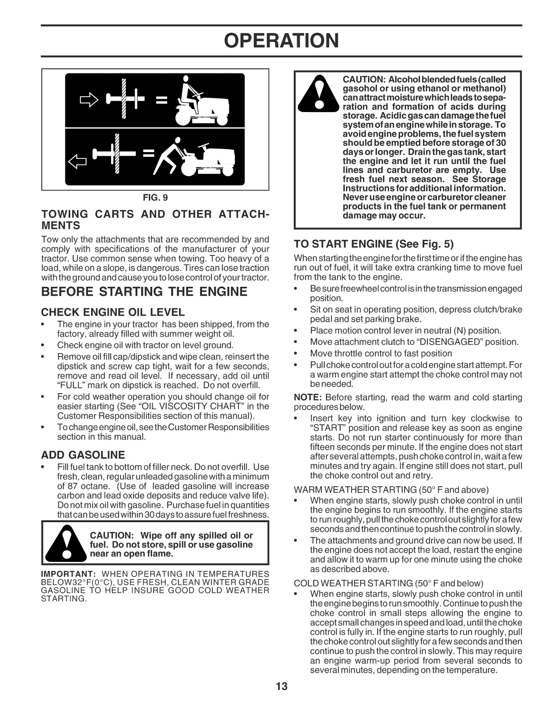 Poulan PPR20H42STA Before Starting the Engine, Towing Carts and Other Attach, Ments, Check Engine OIL Level, ADD Gasoline 