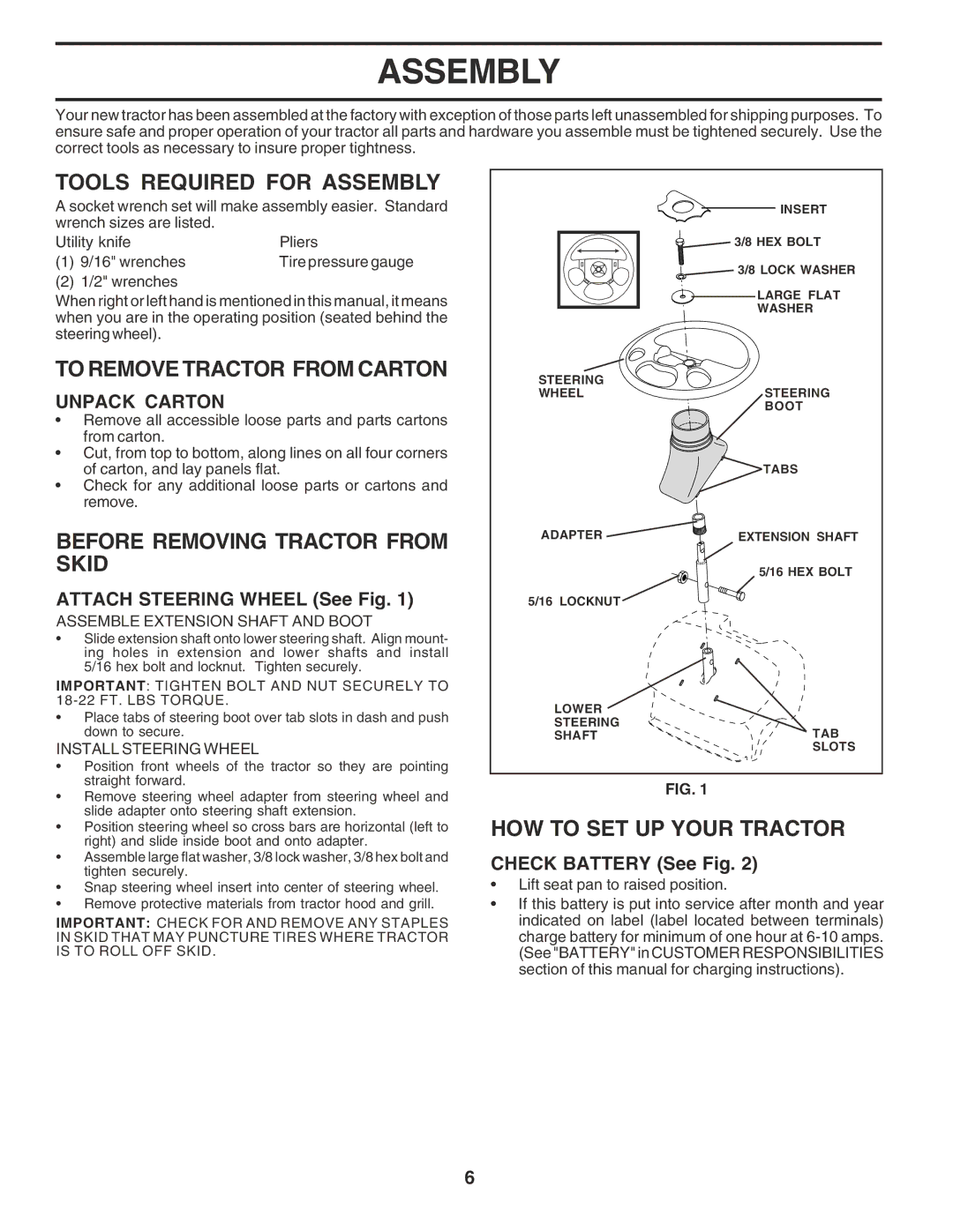 Poulan PPR20H42STA Tools Required for Assembly, To Remove Tractor from Carton, Before Removing Tractor from Skid 