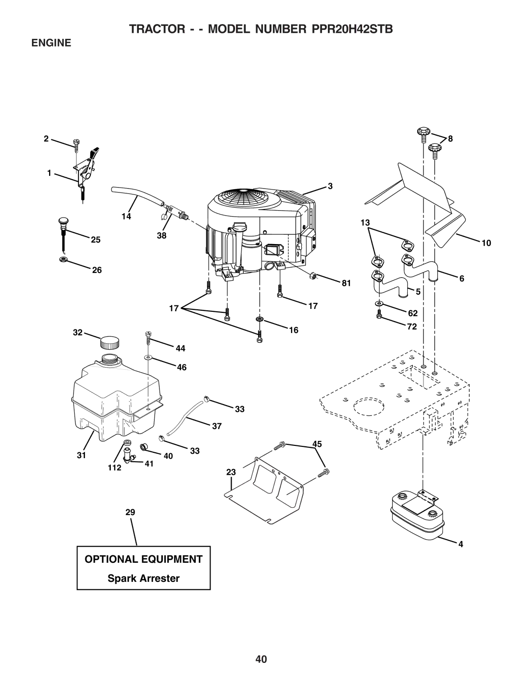 Poulan PPR20H42STB owner manual Engine, Optional Equipment, Spark Arrester 