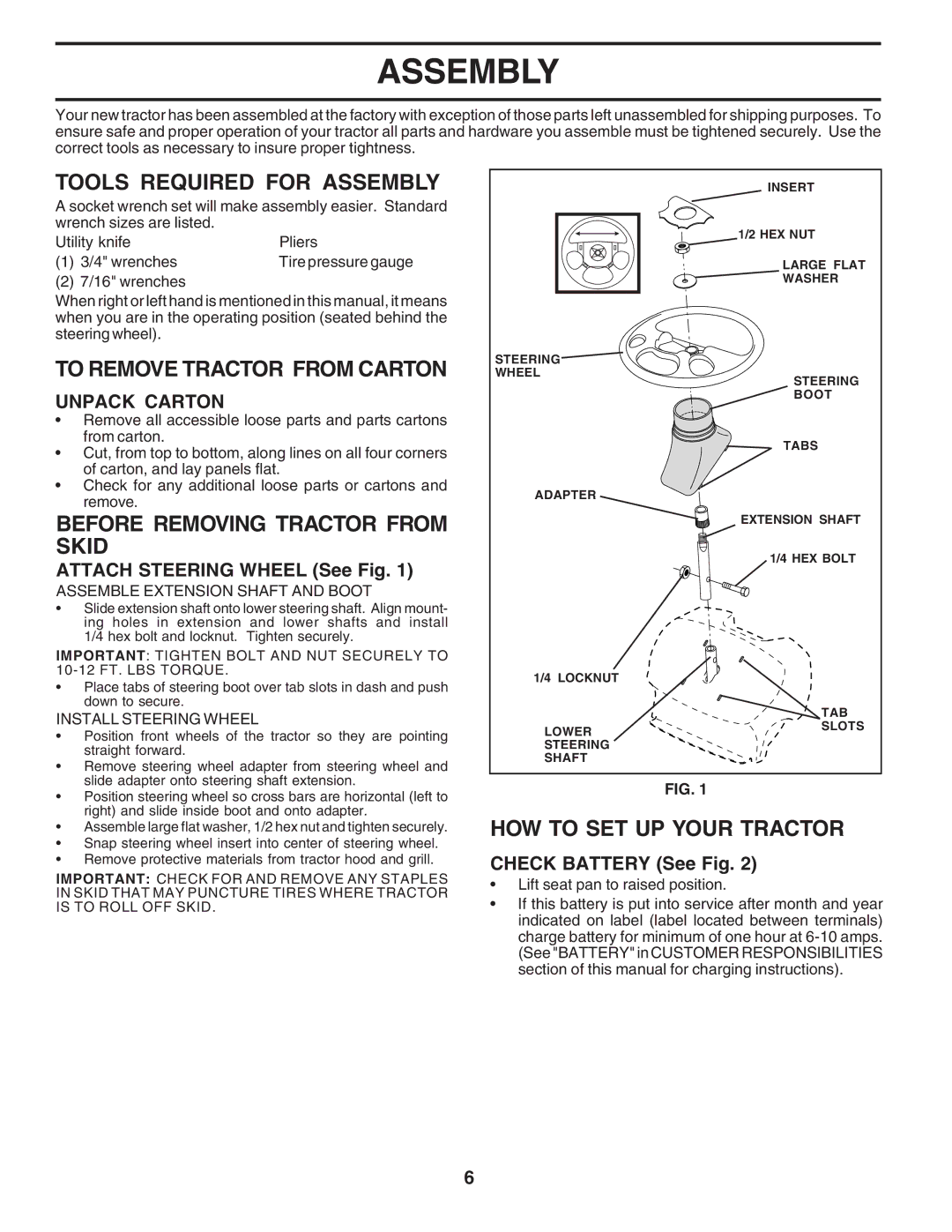 Poulan PPR20H42STB Tools Required for Assembly, To Remove Tractor from Carton, Before Removing Tractor from Skid 