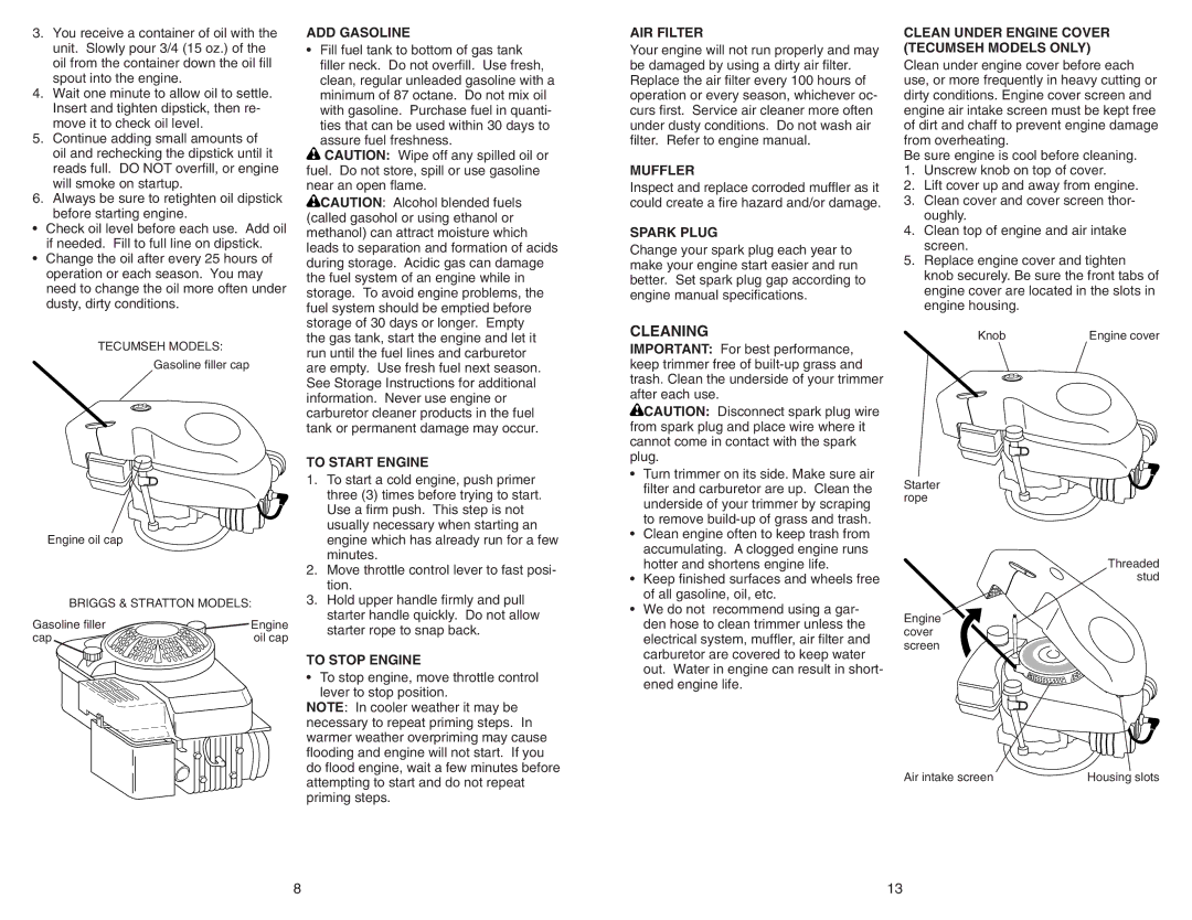 Poulan PPWT60022 manual Cleaning 