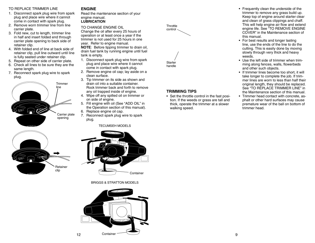 Poulan PPWT60022 manual Trimming Tips, Lubrication 