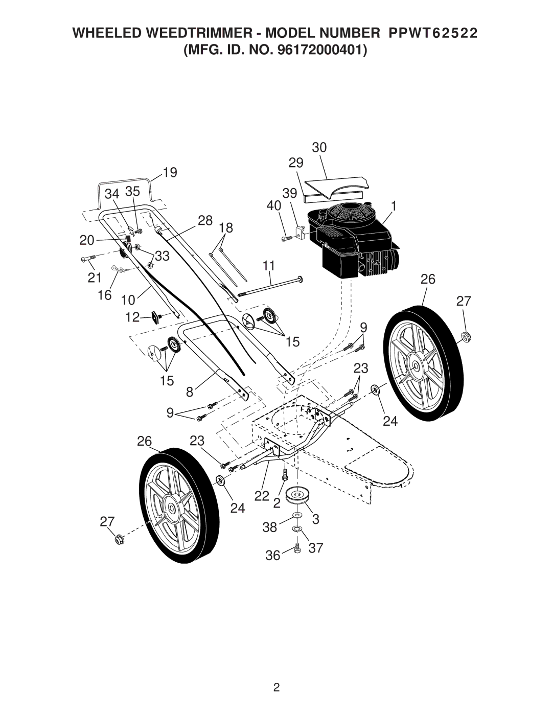 Poulan 96172000401 manual Wheeled Weedtrimmer Model Number PPWT62522 