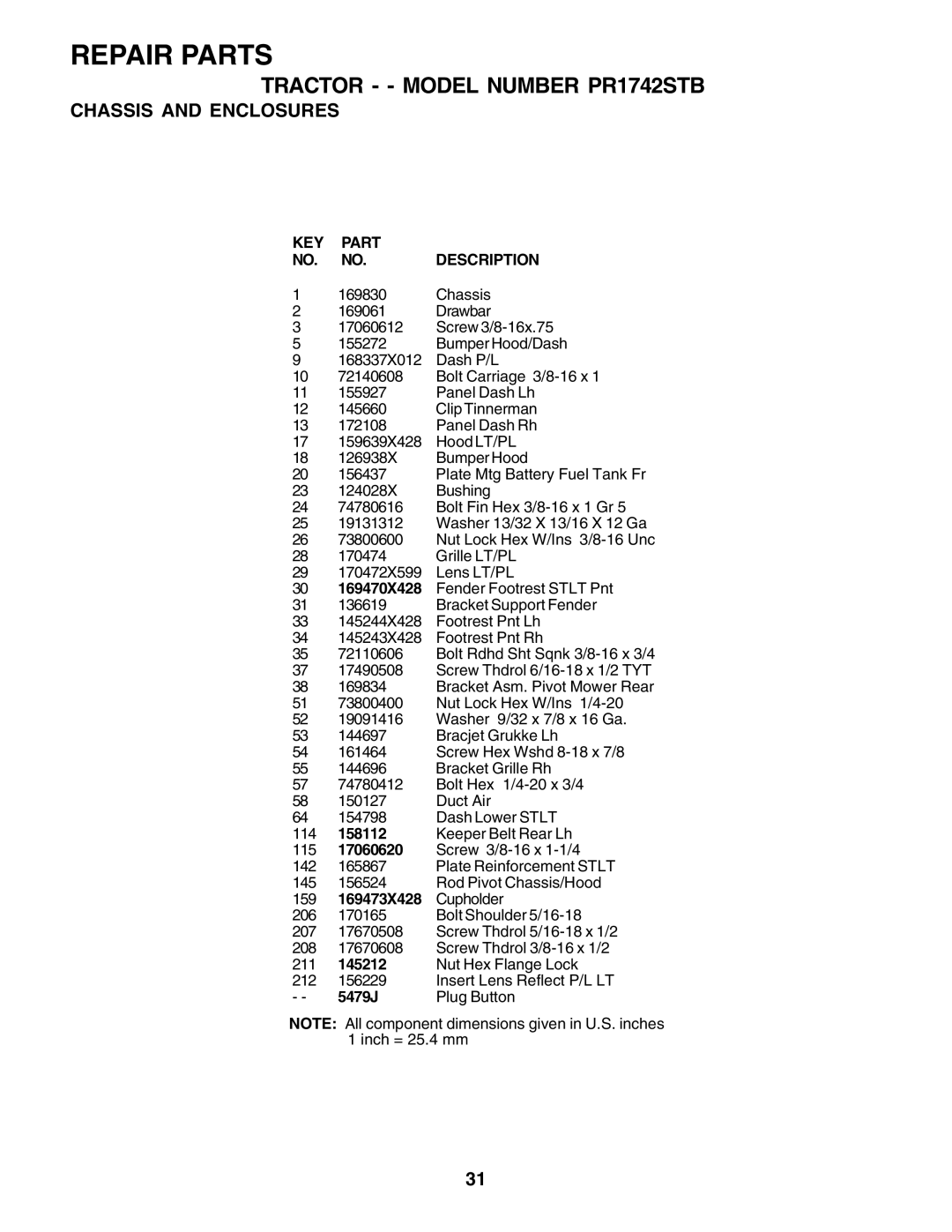 Poulan PR1742STB owner manual 158112, 17060620, 159 169473X428 Cupholder, 5479J 