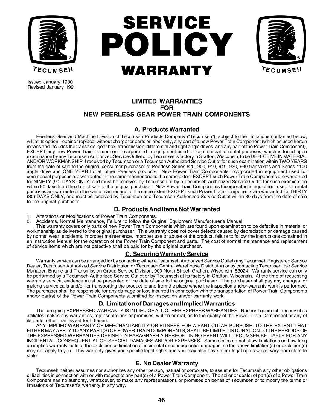 Poulan PR1742STB owner manual Policywarranty 